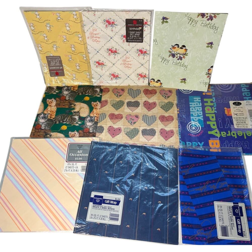 Vntg Birthday Wrapping Paper Lot 10 oz Ephemera Scrapbook Junk Journal Hallmark